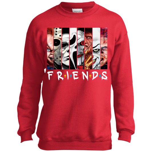 Untitled design - 2023-08-16T182817.743 Friends Horror Characters Youth Crewneck Sweatshirt