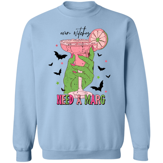 Untitled design (97) G180  Even Witches Need A Marg Crewneck Pullover Sweatshirt