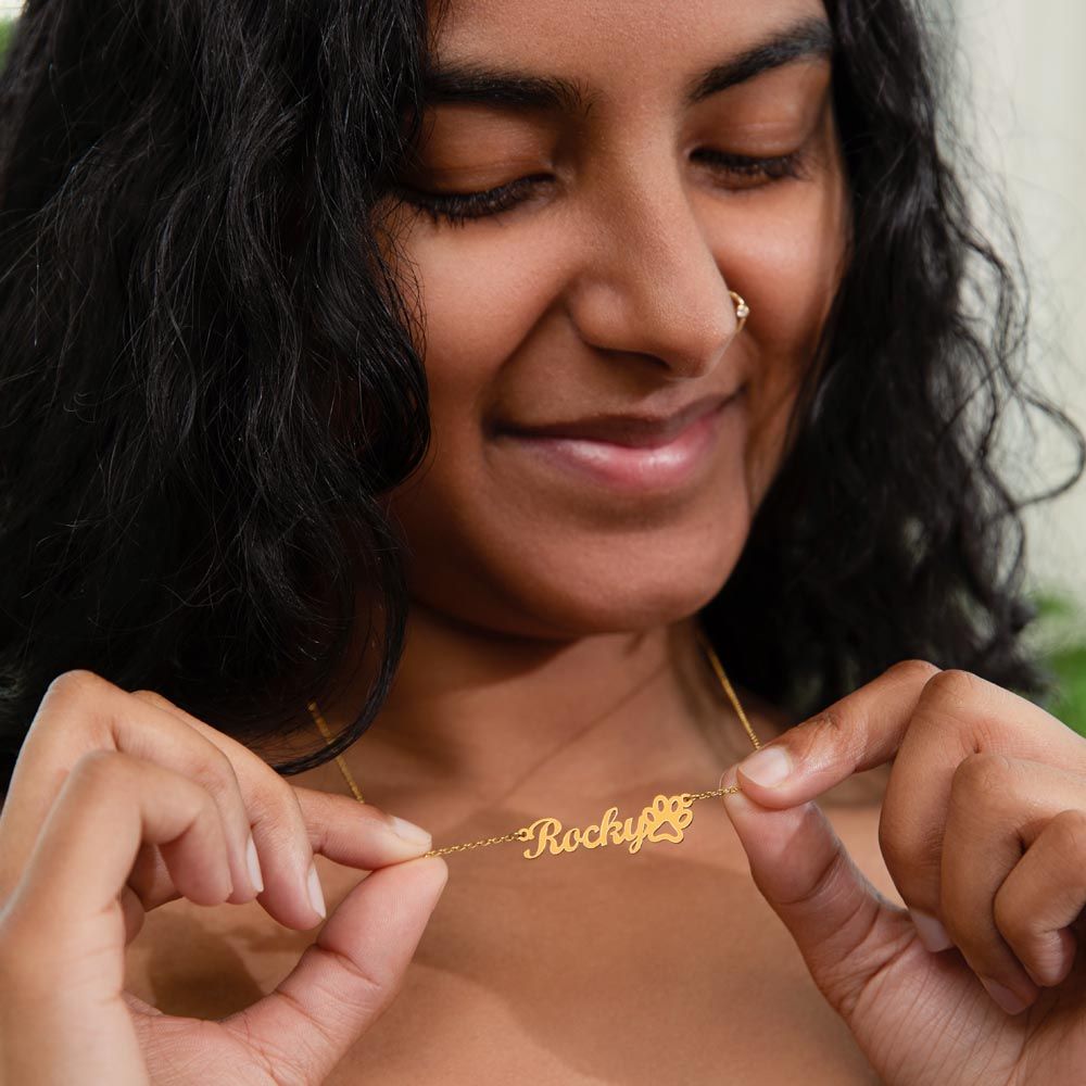 Missing You / Personalized Dog Paw Print Name Necklace