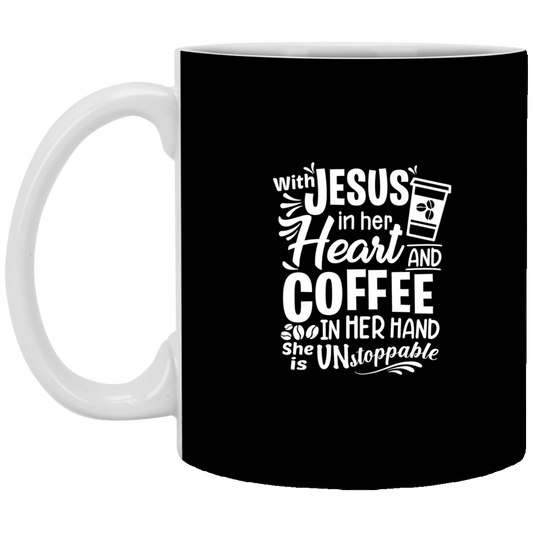XP8434  With Jesus In Her Heart And Coffee 11 oz. White Mug