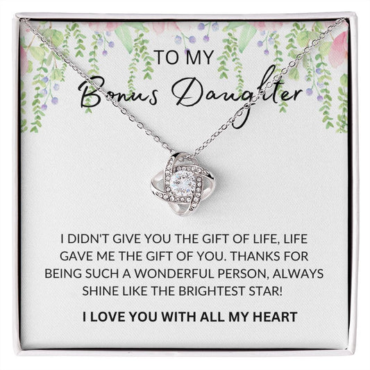To My Bonus Daughter / I Love You / Love Knot Necklace /