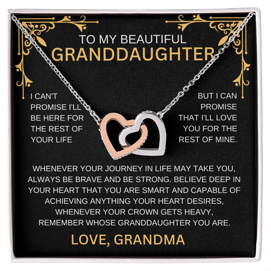 To My Beautiful Granddaughter / Always Be Brave / Interlocking Hearts Necklace